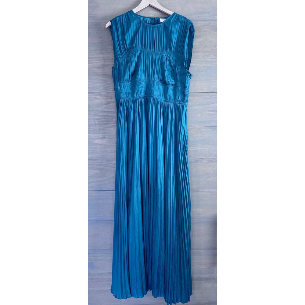 Ulla Johnson Delia Gown Jadeite Green Pleated Satin Maxi Dress Sleeveless Gown - Picture 7 of 10